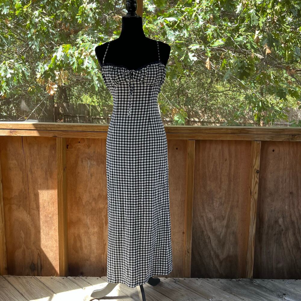 Zara Women's Fitted Gingham Midi Dress Navy & White Size M. NEW!